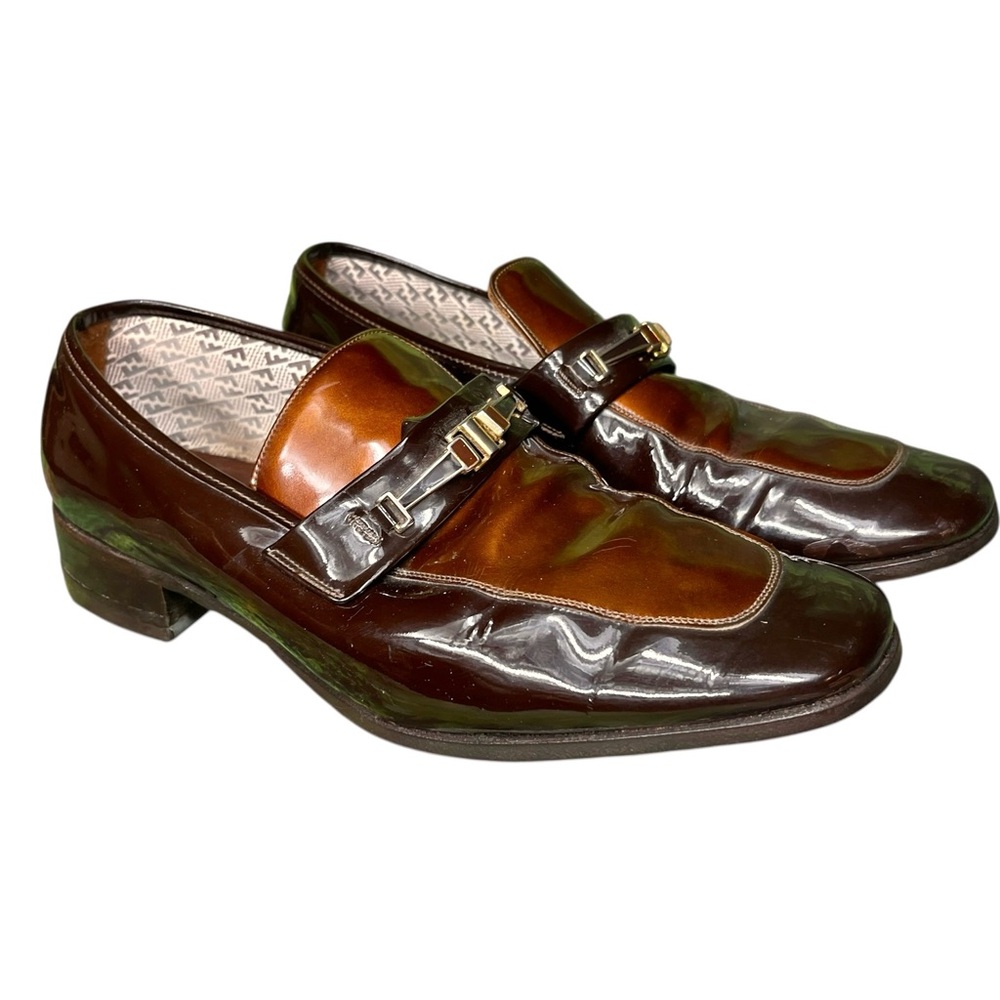 Florsheim Cognac Brown Slip On Glossy Buckle Royal Dress Shoes Leather Loafers